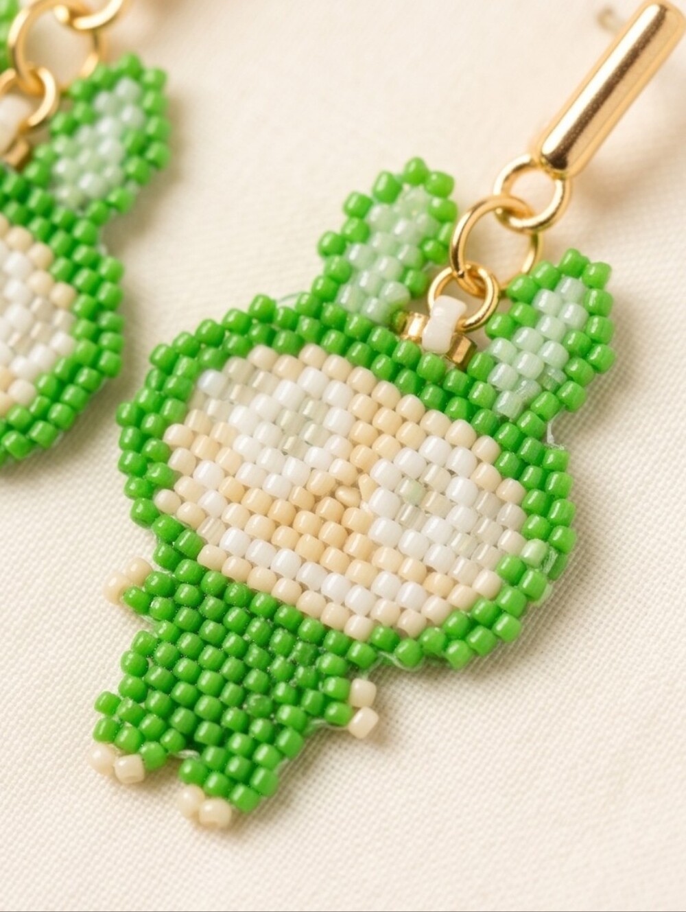 #518 HAND CRAFTED Earrings handcrafted handmade Seed Bead Green Labubu Inspired
